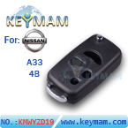 Nissan A33 4 button flip remote key shell